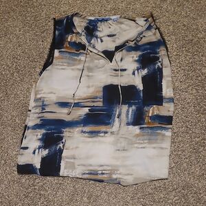Simply Vera Vera Wang Blue and Beige Abstract Top